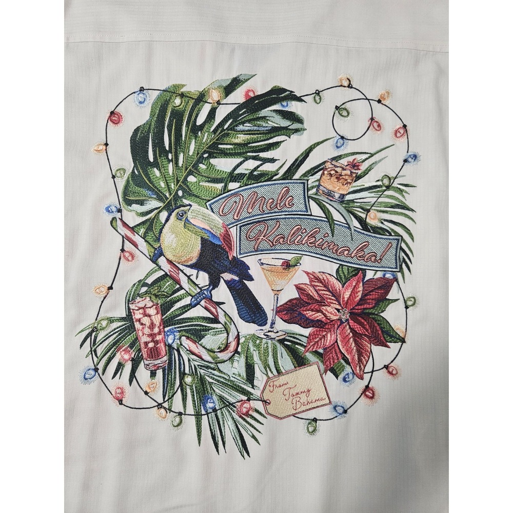 Tommy Bahama Men's Silk Mele Kalikimaka Ivory Embroidered Button Up Shirt 3XL